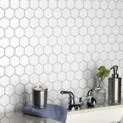 Cheapest ⌛ Merola Tile Hudson Due Hex 2" Matte White 12-1/2" X 11-1/4" Porcelain Floor And Wall Mosaic Tile ✔️