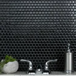 Outlet π€© Merola Tile Hudson Penny Round Glossy Black 12" X 12.63" Porcelain Mosaic Tile β