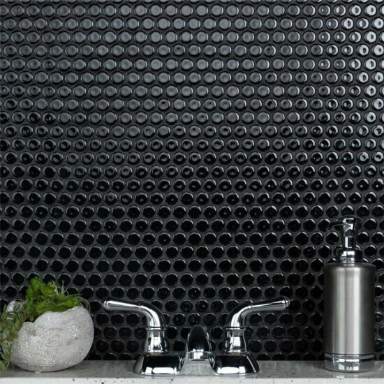 Outlet π€© Merola Tile Hudson Penny Round Glossy Black 12" X 12.63" Porcelain Mosaic Tile β 1 Outlet π€© Merola Tile Hudson Penny Round Glossy Black 12" X 12.63" Porcelain Mosaic Tile β