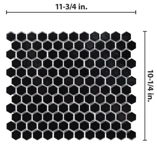 Flash Sale π€© Merola Tile Metro Hex 1" Glossy Black 10.25"x11.86" Porcelain Mosaic Floor And Wall Tile π - Image 4