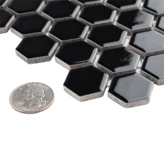 Flash Sale π€© Merola Tile Metro Hex 1" Glossy Black 10.25"x11.86" Porcelain Mosaic Floor And Wall Tile π - Image 5