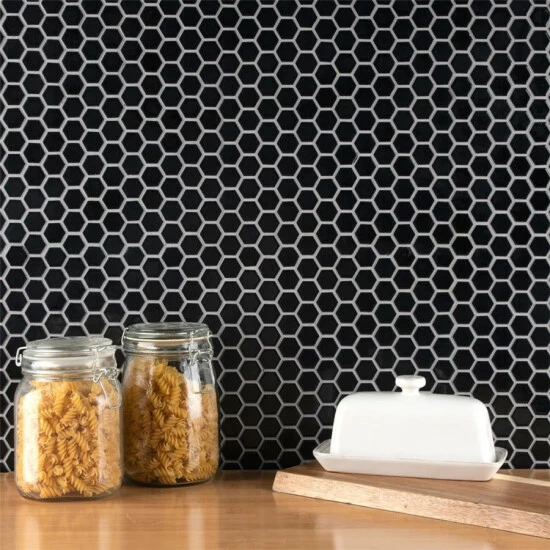 Flash Sale π€© Merola Tile Metro Hex 1" Glossy Black 10.25"x11.86" Porcelain Mosaic Floor And Wall Tile π - Image 8