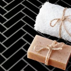 Outlet 💯 Merola Tile Metro Brick Herringbone Matte Black 10.63" X 12.5" Porcelain Mosaic Tile 🛒