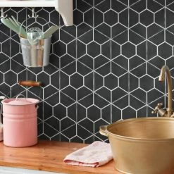Coupon ⌛ Merola Tile Palm Honeycomb Hex Black 6" X 7" Porcelain Floor And Wall Tile 🎁