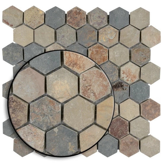 Coupon 𧨠Merola Tile Crag Hexagon Sunset 11.13" X 11.13" Slate Mosaic Tile π - Image 2