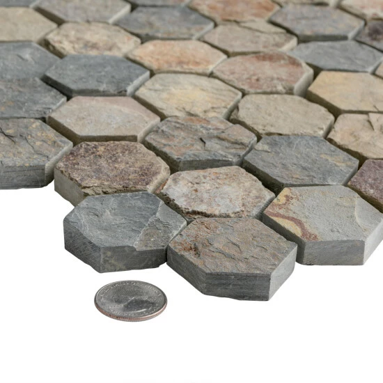 Coupon 𧨠Merola Tile Crag Hexagon Sunset 11.13" X 11.13" Slate Mosaic Tile π - Image 3