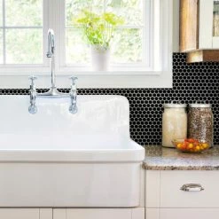 Outlet ❤️ Merola Tile Metro Penny Matte Satin Black 9.75" X 11.5" Porcelain Mosaic Tile 👍