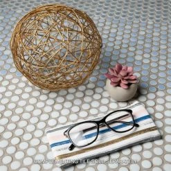 Best Sale 🧨 Merola Tile Hudson Penny Round Silk White 12" X 12.63" Porcelain Mosaic Tile 🤩