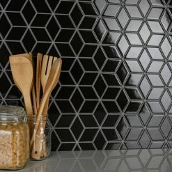 Cheapest 🌟 Merola Tile Metro Rhombus Glossy Black 10.5" X 12.13" Porcelain Mosaic Tile 😀
