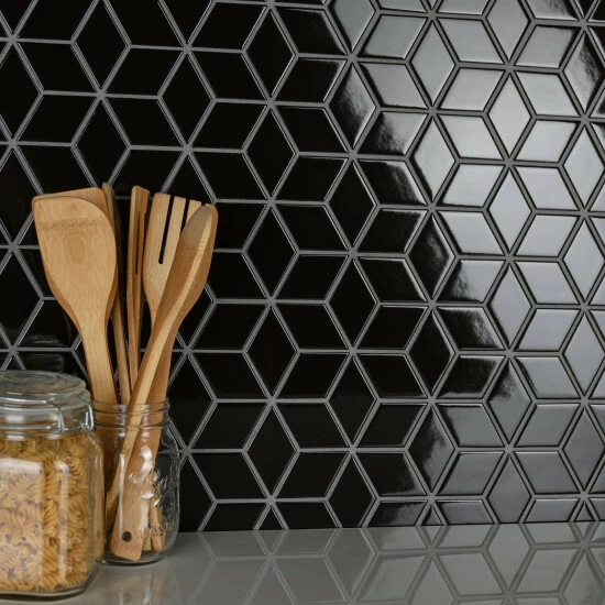 Cheapest π Merola Tile Metro Rhombus Glossy Black 10.5" X 12.13" Porcelain Mosaic Tile π