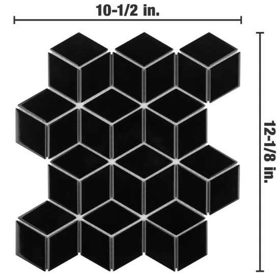 Cheapest π Merola Tile Metro Rhombus Glossy Black 10.5" X 12.13" Porcelain Mosaic Tile π - Image 5