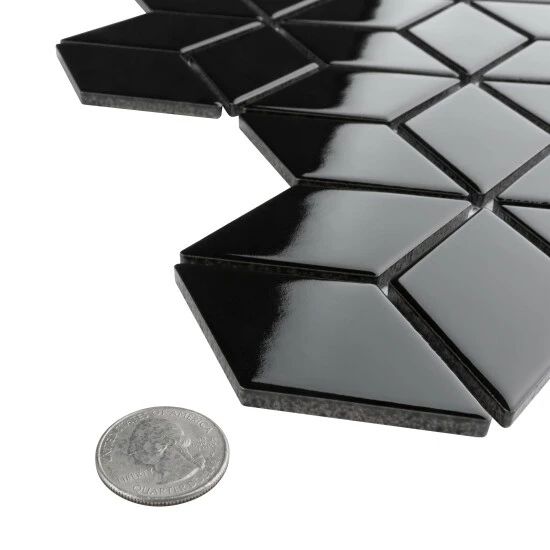 Cheapest π Merola Tile Metro Rhombus Glossy Black 10.5" X 12.13" Porcelain Mosaic Tile π - Image 6