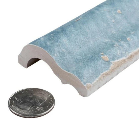 Outlet π₯° Merola Tile Artisan Azul 2" X 6.5" Ceramic Moldura Wall Trim Tile - (1 Tile) π₯ - Image 3