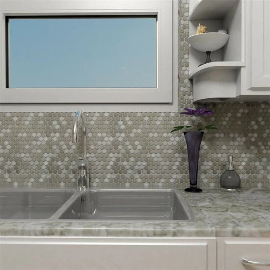 Top 10 π Merola Tile Alloy Penny Round 11.86" X 11.86" Stainless Steel Metal Over Porcelain Mosaic Tile π