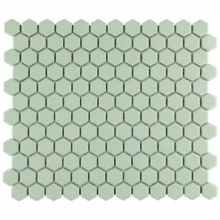 Promo 🔥 Merola Tile Metro Hex 1" Glossy Mint 11.86" X 10.25" Porcelain Mosaic 🌟