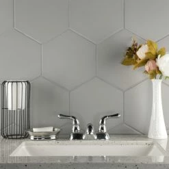 Outlet ✔️ Merola Tile Textile Hex Silver 8.63" X 9.86" Porcelain Floor And Wall Tile 💯