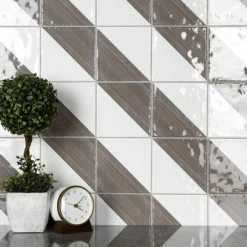 New ⌛ Merola Tile Triangle Rustique Glossy Brown 6" X 6" Ceramic Wall Tile 🎁