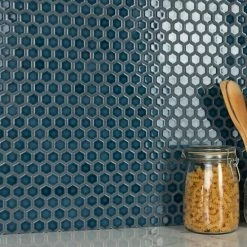 New π Merola Tile Tribeca Hex 1" Glacier Blue 10.25" In.x11.86" Porcelain Mosaic π