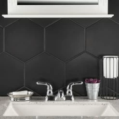 Best Pirce ❤️ Merola Tile Textile Hex Black 8.63" X 9.86" Porcelain Floor And Wall Tile 🔔