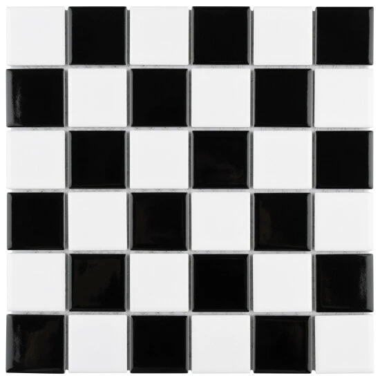 Cheap π€© Merola Tile Metro Quad Checkerboard Glossy Black W/ Cool White 11.75" X 11.75" Porcelain Mosaic Tile β¨ - Image 2
