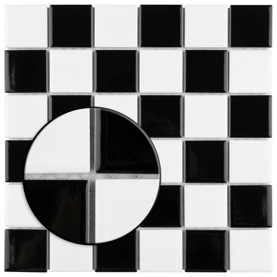 Cheap π€© Merola Tile Metro Quad Checkerboard Glossy Black W/ Cool White 11.75" X 11.75" Porcelain Mosaic Tile β¨ - Image 3