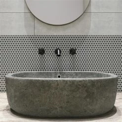 Wholesale ✔️ Merola Tile Gotham Penny Round Black 9.75" X 11.5" Unglazed Porcelain Mosaic Tile ⭐