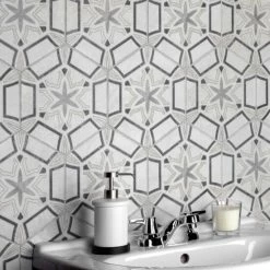 New π Merola Tile Mazzo Hex Deco Starburst 8.5" X 9.75" Porcelain Floor And Wall Tile π