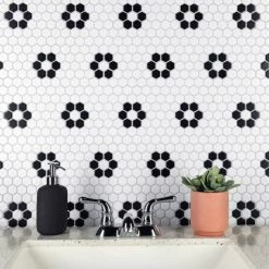 Coupon β€οΈ Merola Tile Metro Hex Matte White With Flower10.25" X 11.88" Porcelain Mosaic Floor And Wall Tile β