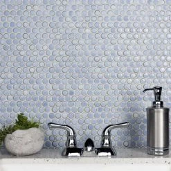 Best reviews of 🎁 Merola Tile Hudson Penny Round Frost Blue 12" X 12.63" Porcelain Mosaic Tile 🌟