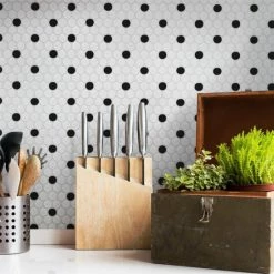 Buy ⌛ Merola Tile Metro Penny White And Black Dot 9.75" X 11.5" Porcelain Mosaic Floor And Wall Tile 💯