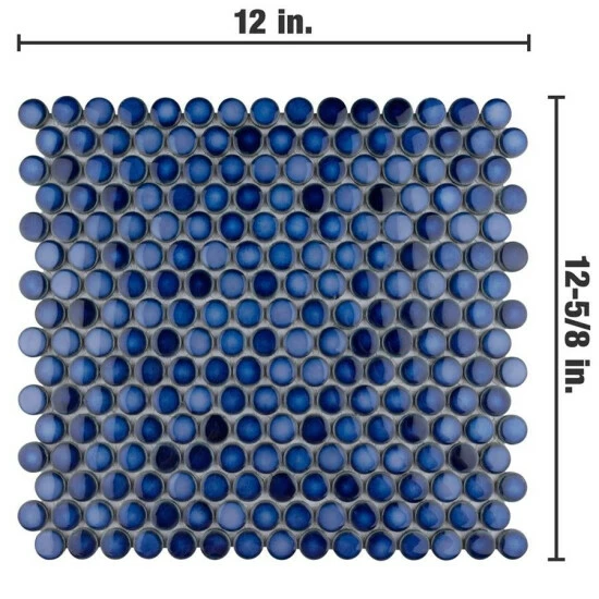 Best reviews of β Merola Tile Hudson Penny Round Glossy Sapphire 12" X 12.63" Porcelain Mosaic Tile π - Image 3