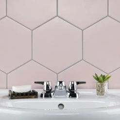 Brand new 🎁 Merola Tile Textile Hex Rose 8.63" X 9.86" Porcelain Floor And Wall Tile 😉