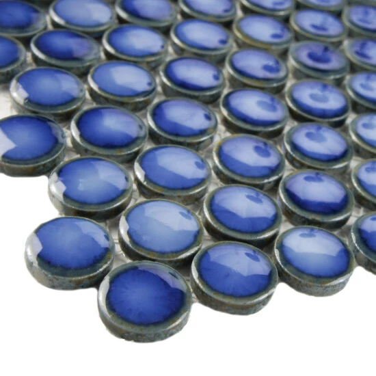 Best reviews of β Merola Tile Hudson Penny Round Glossy Sapphire 12" X 12.63" Porcelain Mosaic Tile π - Image 5
