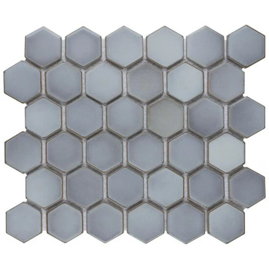 New β Merola Tile Hudson 2" Due Hex 12.5"x 11.25" Grey Eye Porcelain Floor And Wall Mosaic π - Image 2