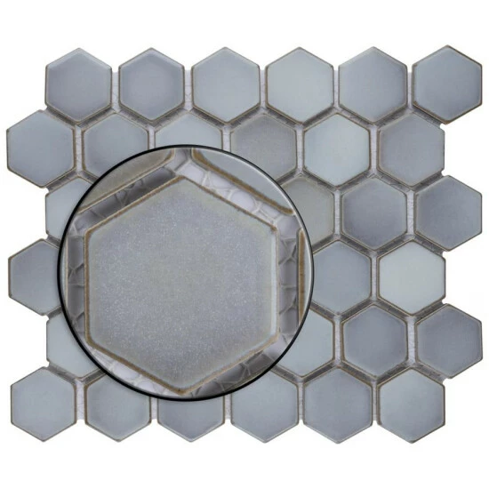 New β Merola Tile Hudson 2" Due Hex 12.5"x 11.25" Grey Eye Porcelain Floor And Wall Mosaic π - Image 3