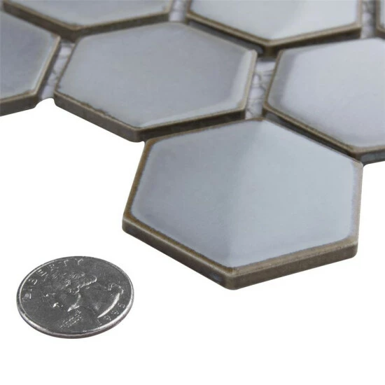 New β Merola Tile Hudson 2" Due Hex 12.5"x 11.25" Grey Eye Porcelain Floor And Wall Mosaic π - Image 5