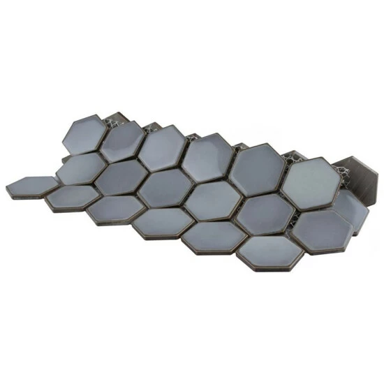 New β Merola Tile Hudson 2" Due Hex 12.5"x 11.25" Grey Eye Porcelain Floor And Wall Mosaic π - Image 6