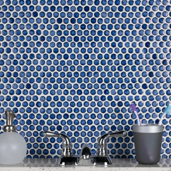 Best reviews of β Merola Tile Hudson Penny Round Glossy Sapphire 12" X 12.63" Porcelain Mosaic Tile π - Image 8