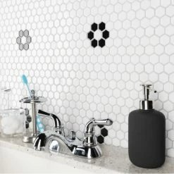 Wholesale ❤️ Merola Tile Metro Hex Glossy White With Single Flower 10.25" X 11.86" Porcelain Mosaic Tile ✔️