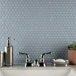 New ⭐ Merola Tile Hudson Penny Round Cashmere Blue 12" X 12.63" Porcelain Mosaic Tile 🛒