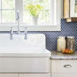 Flash Sale 🤩 Merola Tile Hudson Penny Round Smoky Blue 12" X 12.63" Porcelain Mosaic Tile 👏