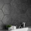 Cheap 🤩 Merola Tile Coralstone Hexagon Melange Black 10" X 11.5" Porcelain Floor And Wall Tile 😀