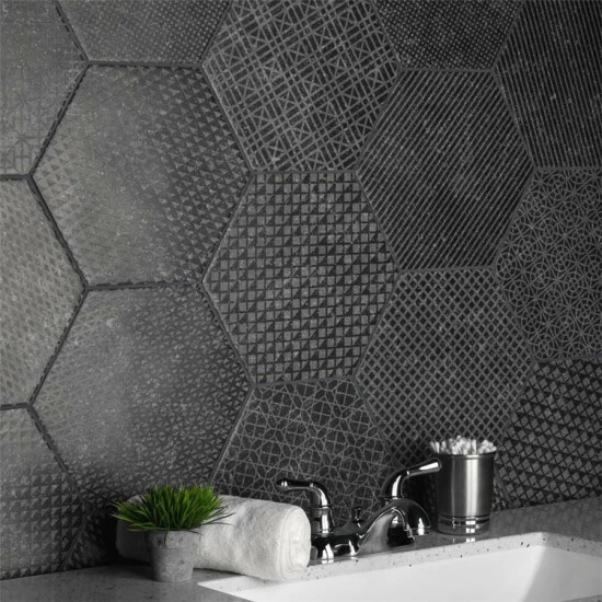 Cheap π€© Merola Tile Coralstone Hexagon Melange Black 10" X 11.5" Porcelain Floor And Wall Tile π