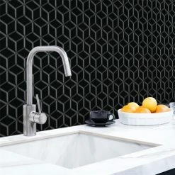 Outlet ⌛ Merola Tile Hudson Rhombus Glossy Black 10-1/4" X 11-3/4" Porcelain Mosaic Tile - Case (10 Tiles) - Case (10 Tiles) ⭐