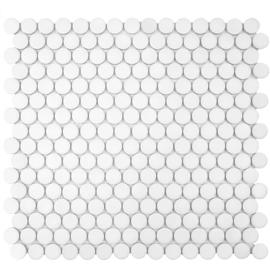 Budget β¨ Merola Tile Hudson Penny Round Matte White 12" X 12.63" Porcelain Mosaic Tile π - Image 2