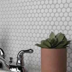 Outlet π€© Merola Tile Hudson Penny Round Crystalline White 12" X 12.63" Porcelain Mosaic Tile π§¨