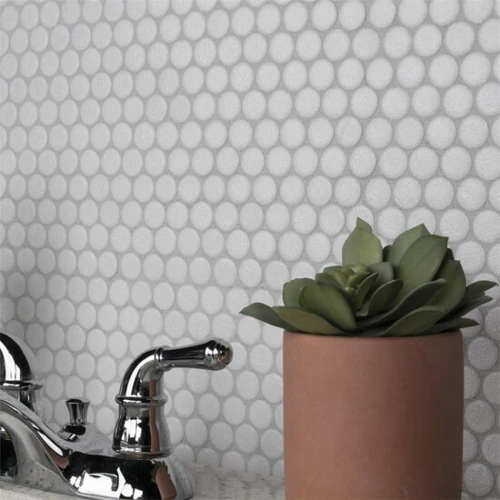 Outlet π€© Merola Tile Hudson Penny Round Crystalline White 12" X 12.63" Porcelain Mosaic Tile π§¨