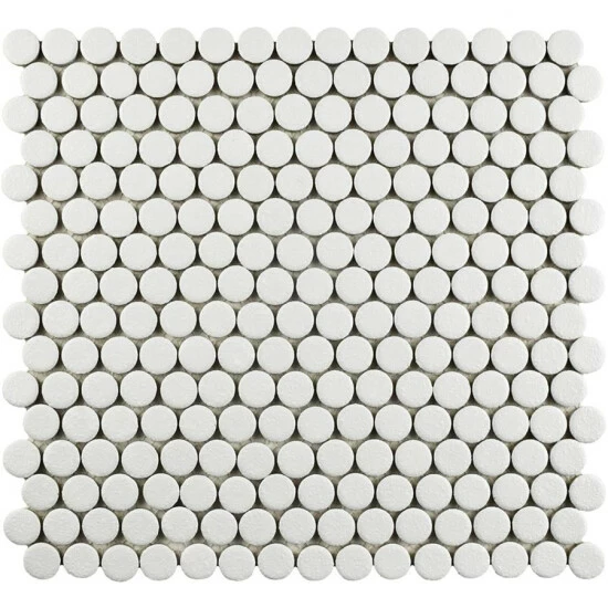 Outlet π€© Merola Tile Hudson Penny Round Crystalline White 12" X 12.63" Porcelain Mosaic Tile 𧨠- Image 2