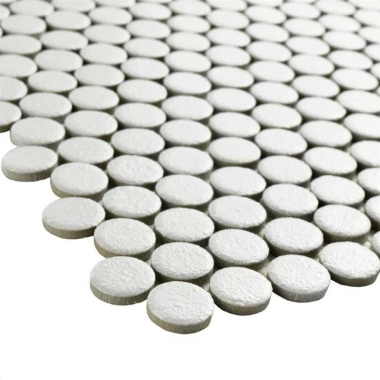 Outlet π€© Merola Tile Hudson Penny Round Crystalline White 12" X 12.63" Porcelain Mosaic Tile 𧨠- Image 3