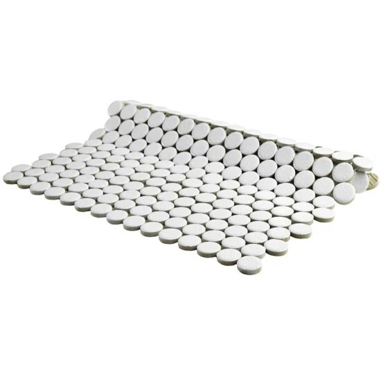 Outlet π€© Merola Tile Hudson Penny Round Crystalline White 12" X 12.63" Porcelain Mosaic Tile 𧨠- Image 4